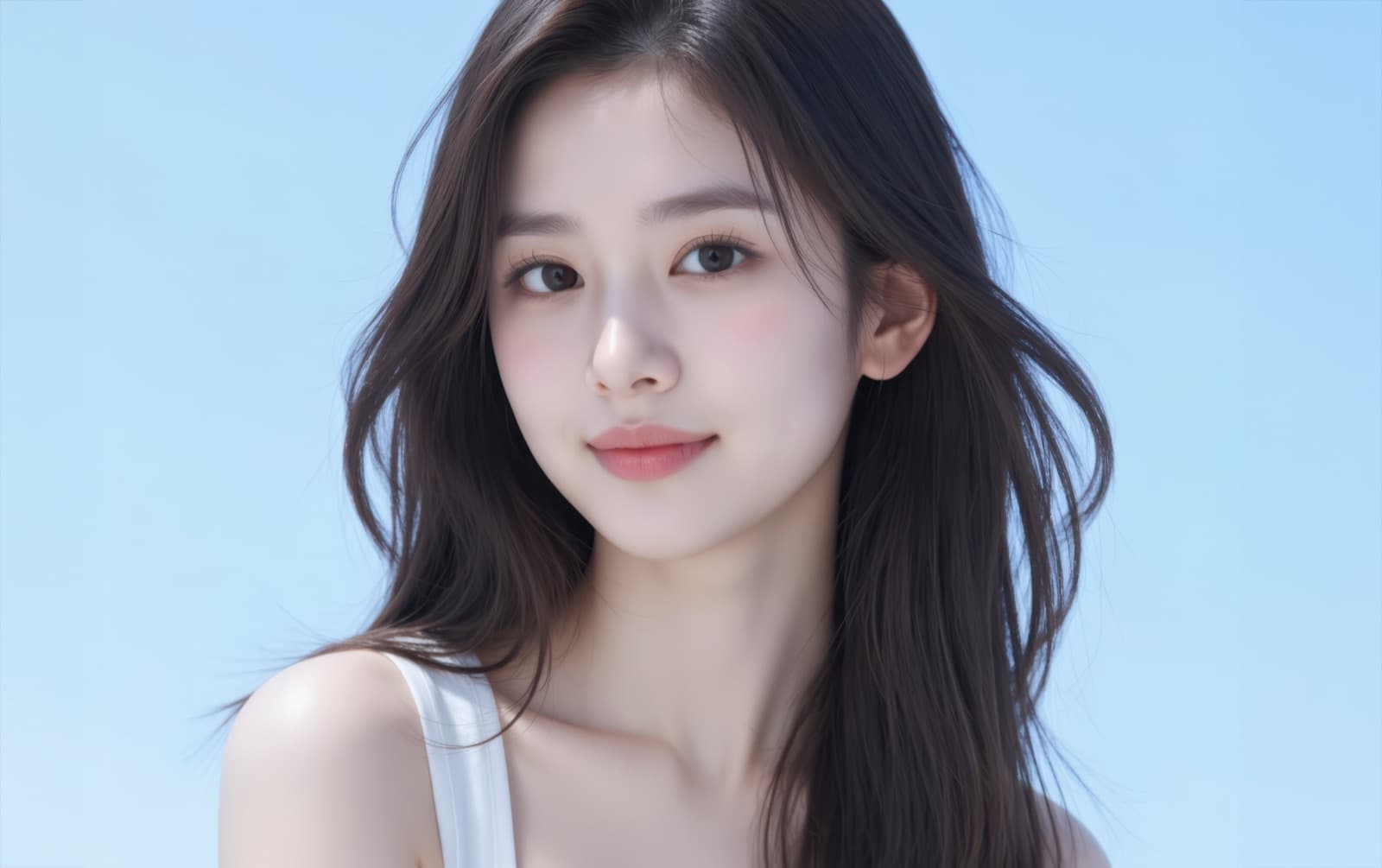 여름 쿨톤 메이크업을 한 모델의 피부 표현